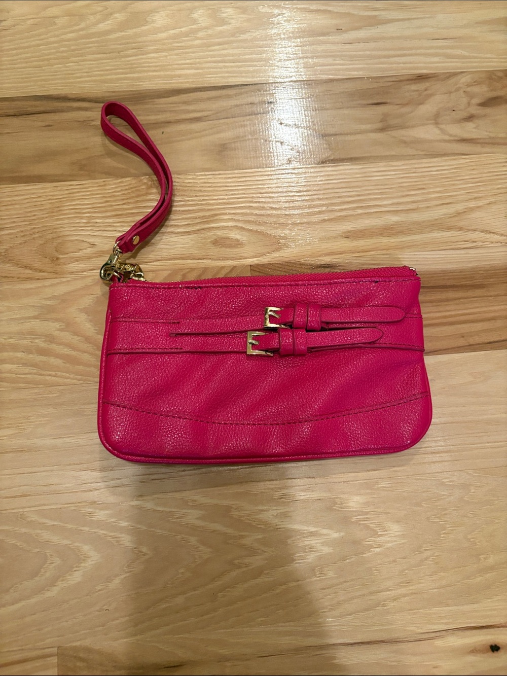Women's Hot Pink Wristlet Clutch with Gold Hardware